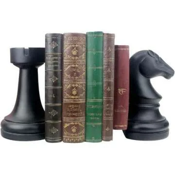 Unique Black Chess Decorative Bookends - Heavy Book Supports for Home/Office