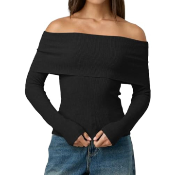 LILLUSORY Women's Chic Off-Shoulder Sweater - Cozy Y2K Winter Tops