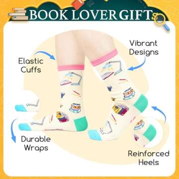 Zmart Book Lovers Gifts for Women - Reading Socks Book Reading Gifts for Teen Girls
