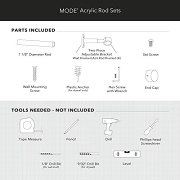Elegant MODE Acrylic Curtain Rod Set Perfect for 72” Windows
