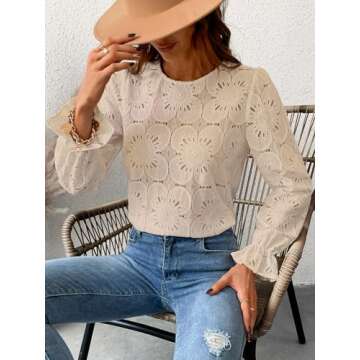 CUPSHE Eyelet Long Sleeve Tops for Women - Elegant & Trendy