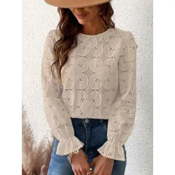 CUPSHE Eyelet Long Sleeve Tops for Women - Elegant & Trendy