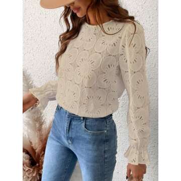 CUPSHE Eyelet Long Sleeve Tops for Women - Elegant & Trendy