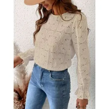 CUPSHE Eyelet Long Sleeve Tops for Women - Elegant & Trendy