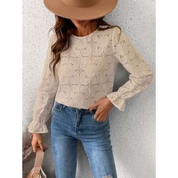 CUPSHE Eyelet Long Sleeve Tops for Women - Elegant & Trendy