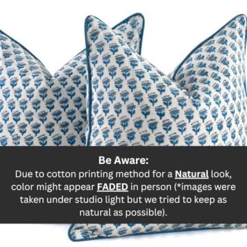 CPC 100% Cotton Throw Pillow Covers 20x20 Inch, Set of 2 Blue Block Print Pattern Couch Pillow, Cute Decorative Pillows for Living Room, spring, easter, valentines and with Hidden Zipper- Apatite Blue