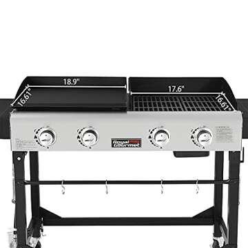 Royal Gourmet GD401C 4-Burner Propane Gas Grill and Griddle Combo with Cover, Griddle Grill Combo with 48,000 BTUs Output for Outdoor Cooking While Camping or Tailgating, Black & Silver
