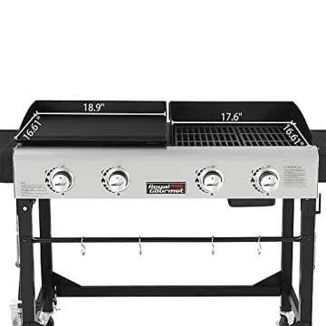 Royal Gourmet GD401C 4-Burner Propane Gas Grill and Griddle Combo with Cover, Griddle Grill Combo with 48,000 BTUs Output for Outdoor Cooking While Camping or Tailgating, Black & Silver