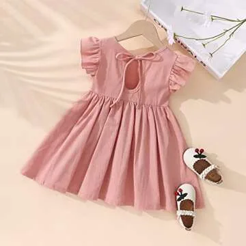 Toddler Baby Girl Dress Summer Cotton Linen Ruffle Halter Sleeveless Kids Casual Beach Party Dresses 2-7 Years (Pink-1, 4-5T, 4_Years)