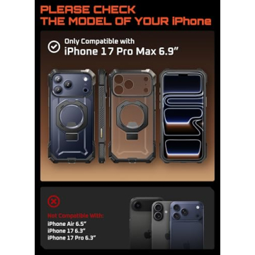 Durable SUPCASE iPhone 17 Pro Max Case with Kickstand, Military-Grade Protection and MagSafe Compati...