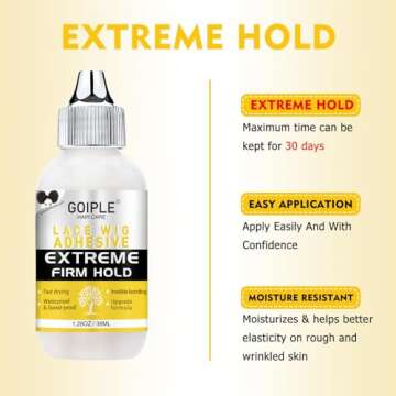 Wig Glue 1.28OZ, Waterproof Lace Front Wig Glue for Wigs with Tools and Hair Wax Stick (Wig Glue/Wig Glue Remover/Hair Wax Stick/Edge Control Wax/Elastic Band/Hair Dual Drush/Wig Caps)