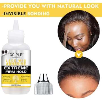 Wig Glue 1.28OZ, Waterproof Lace Front Wig Glue for Wigs with Tools and Hair Wax Stick (Wig Glue/Wig Glue Remover/Hair Wax Stick/Edge Control Wax/Elastic Band/Hair Dual Drush/Wig Caps)