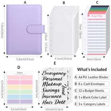 SKYDUE Budget Binder, Money Saving Binder with Zipper Envelopes, Cash Envelopes and Expense Budget S...