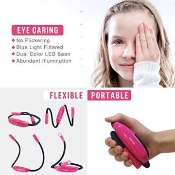 Vekkia Lightweight Neck Reading Light - 3 Colors, 9 Brightness. Rechargeable, Hands - Free, Portable...