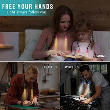 Vekkia Lightweight Neck Reading Light - 3 Colors, 9 Brightness. Rechargeable, Hands - Free, Portable. for Bed Reading, Knitting, Sewing, Crafting. Appeals to Repair & Craft Fans （Pink