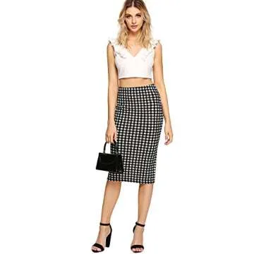 SheIn Elegant Stretchy Mid Waist Plaid Pencil Skirt