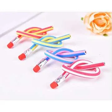 OJYUDD Flexible Bendy Pencil, 35 PCS Flexible Soft Pencil Colorful Stripe Soft Pencils with Eraser as Gift for Students or Children