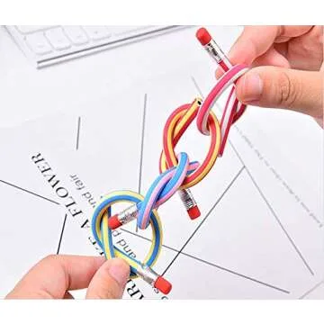 OJYUDD Flexible Bendy Pencil, 35 PCS Flexible Soft Pencil Colorful Stripe Soft Pencils with Eraser as Gift for Students or Children