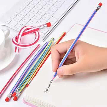 OJYUDD Flexible Bendy Pencil, 35 PCS Flexible Soft Pencil Colorful Stripe Soft Pencils with Eraser as Gift for Students or Children