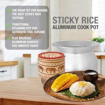 PANWA Sticky Rice Aluminum Cook Pot from Thailand - Genuine Replacement Pot for Traditional Steamer Crock, Family Size 8.67 Inch Standard Diameter (22 cm)