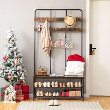 HOOBRO Hall Tree with Bench, Entryway Bench with Coat Rack, Mud Room Bench with 12 Double Hooks and Storage Bench, Coat Tree, Shoe Rack Organizer, for Foyer, Front Door, Rustic Brown BF05MT01