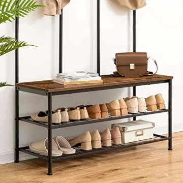 HOOBRO Hall Tree with Bench, Entryway Bench with Coat Rack, Mud Room Bench with 12 Double Hooks and Storage Bench, Coat Tree, Shoe Rack Organizer, for Foyer, Front Door, Rustic Brown BF05MT01