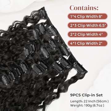 LONAI Black Hair Extension,9PCS 22" Curly Clip in Hair Extensions LN002 Long Soft Thick Synthetic Ha...