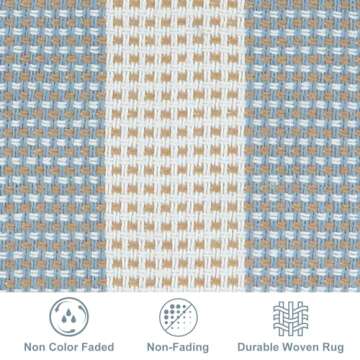 LEEVAN Door Mat Outdoor Entrance 24''x35'', Washable Striped Front Porch Rug, Blue and White Buffalo Welcome Mat, Spring Outside Entryway Rugs, Cotton Woven Indoor Outdoor Layered Doormats