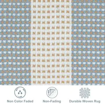 LEEVAN Door Mat Outdoor Entrance 24''x35'', Washable Striped Front Porch Rug, Blue and White Buffalo Welcome Mat, Spring Outside Entryway Rugs, Cotton Woven Indoor Outdoor Layered Doormats