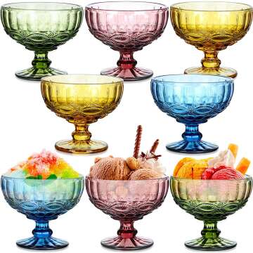 Colorful Vintage Glass Ice Cream Cups Set of 8