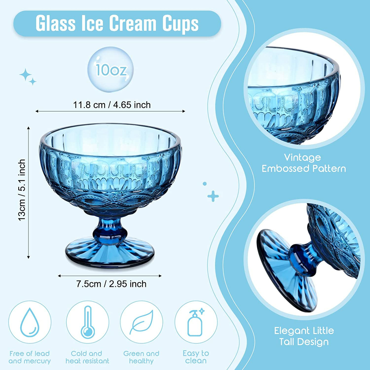 Colorful Vintage Glass Ice Cream Cups Set of 8