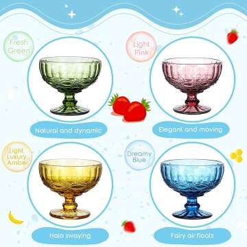 Colorful Vintage Glass Ice Cream Cups Set of 8