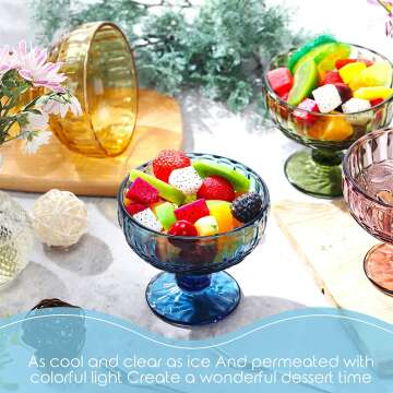 Colorful Vintage Glass Ice Cream Cups Set of 8