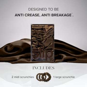 slip Back to Basics Dark Brown Midi & Large Scrunchie Set | Includes 2 Midi & 1 Large Pure Silk Scrunchies | 100% Mulberry Silk, Anti-Crease, Gentle on Hair, Reduces Breakage | Elegant & Durable