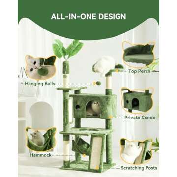 Hoopet 63IN Cat Tree Tower for Indoor Cats Large Adult, Cat Scratching Posts Featuring with Scratching Boards, Wide Plush Perch and Interactive Dangling Balls Ideal for Multi-Cat Households