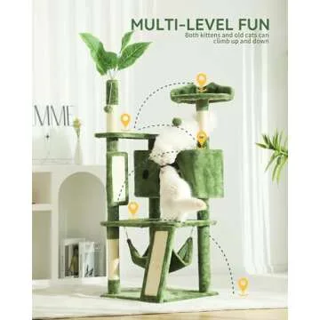 Hoopet 63IN Cat Tree Tower for Indoor Cats Large Adult, Cat Scratching Posts Featuring with Scratching Boards, Wide Plush Perch and Interactive Dangling Balls Ideal for Multi-Cat Households