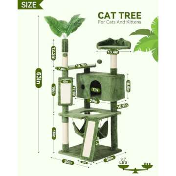 Hoopet 63IN Cat Tree Tower for Indoor Cats Large Adult, Cat Scratching Posts Featuring with Scratching Boards, Wide Plush Perch and Interactive Dangling Balls Ideal for Multi-Cat Households