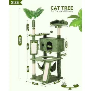 Hoopet 63IN Cat Tree Tower for Indoor Cats Large Adult, Cat Scratching Posts Featuring with Scratching Boards, Wide Plush Perch and Interactive Dangling Balls Ideal for Multi-Cat Households