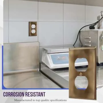 ENERLITES Duplex Receptacle Outlet Metal Wall Plate, Stainless Steel Outlet Cover, Corrosion Resistant, Standard Size 1-Gang 4.50" x 2.76", Stainless Steel 201, 7721-AB-5PCS, Antique Brass, 5 pack