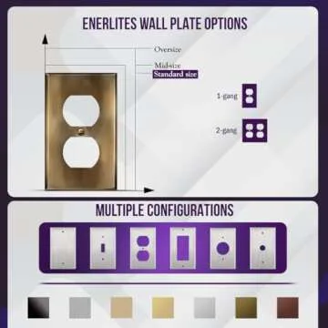 ENERLITES Duplex Receptacle Outlet Metal Wall Plate, Stainless Steel Outlet Cover, Corrosion Resistant, Standard Size 1-Gang 4.50" x 2.76", Stainless Steel 201, 7721-AB-5PCS, Antique Brass, 5 pack