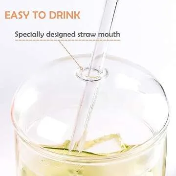 WHJY Glass Tumbler with Lid and Straw, Clear Travel Smoothie Cup，Heat Resistant Glass Outdoor Drinking Glasses， 16oz Glass To Go Cup with Lid and Straw