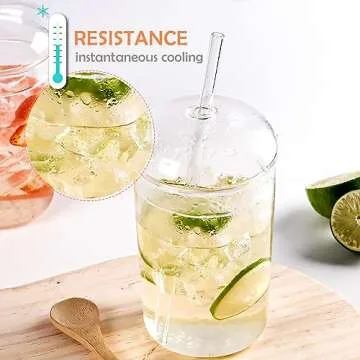WHJY Glass Tumbler with Lid and Straw, Clear Travel Smoothie Cup，Heat Resistant Glass Outdoor Drinking Glasses， 16oz Glass To Go Cup with Lid and Straw