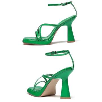 Reitoye Green Heels for Women Platform High Chunky Heels Square Open Toe Heeled Sandals Ankle Strap Block Heels Size 7