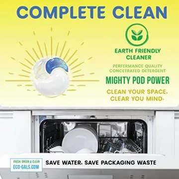 Eco-Gals Eco-Shines Dishwasher Detergent Pods With 3 in 1 Power of Liquid, Powder, and Gel for Brighter Cleaner Dishes