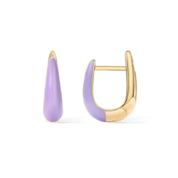 PAVOI 14K Gold Plated Sterling Silver Enamel Huggies | Purple Jewelry