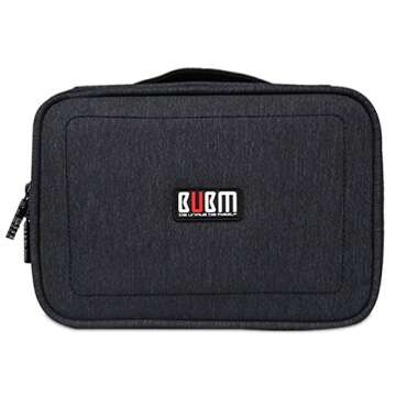 BUBM 12'' Large Double Layer Waterproof Handbag Travel Office Gear Organizer Electronics Accessories Gadget Big Bag For USB Cable, SD Card, Hard Drive, Digital Camera, iPad (XL,Black)