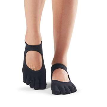 toesox Women's Bellarina Full Toe Grip Non-Slip for Ballet, Yoga, Pilates, Barre Toe Socks, Medium, Black