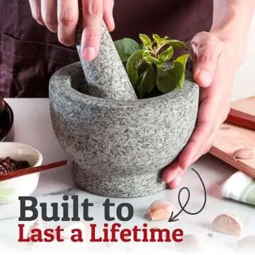 PriorityChef Large Mortar and Pestle Set, Heavy Duty Natural Granite, Make Fresh Guacamole at Home, ...