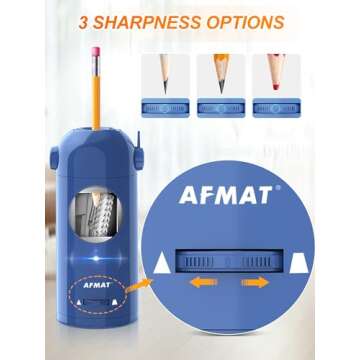 AFMAT Electric Pencil Sharpener for Colored Pencils 7-11.5mm, Fully Automatic Pencil Sharpener, Robot Pencil Sharpener, Rechargeable Hands-Free Pencil Sharpener for Large Pencils, Home, Classroom