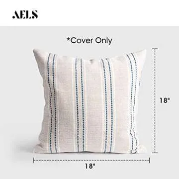 AELS 18x18 Decorative Farmhouse Linen Throw Pillow Covers, Boho Textured Pillow Case, Set of 2,Beige...